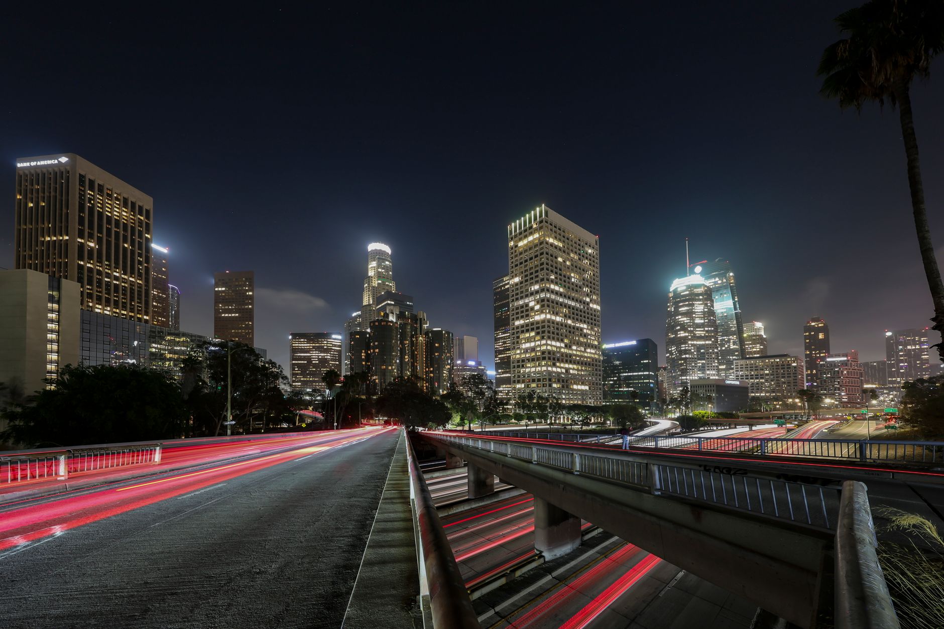 Downtown Los Angeles skyscrapers at night