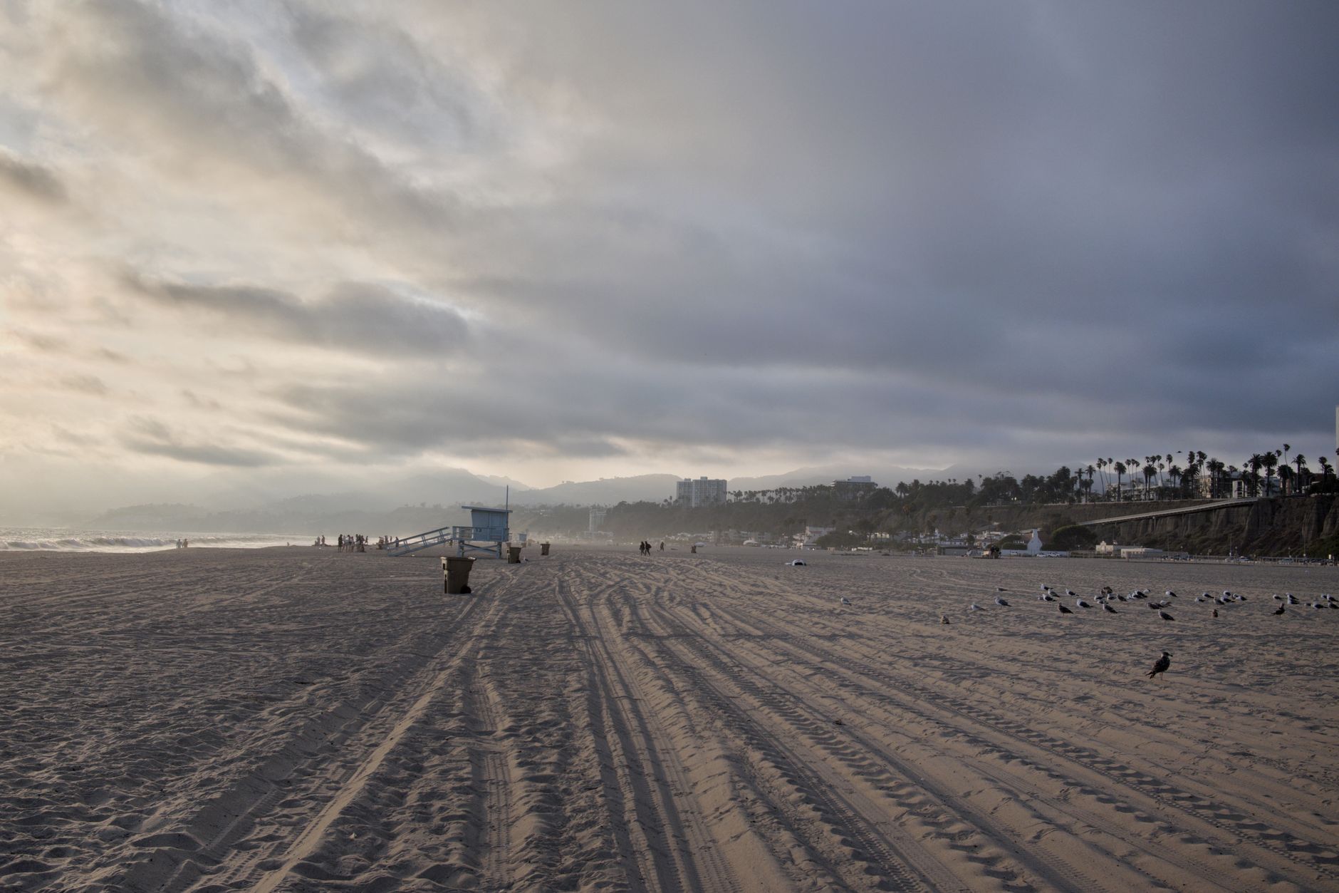 Santa Monica Beach with a lifeguard tower