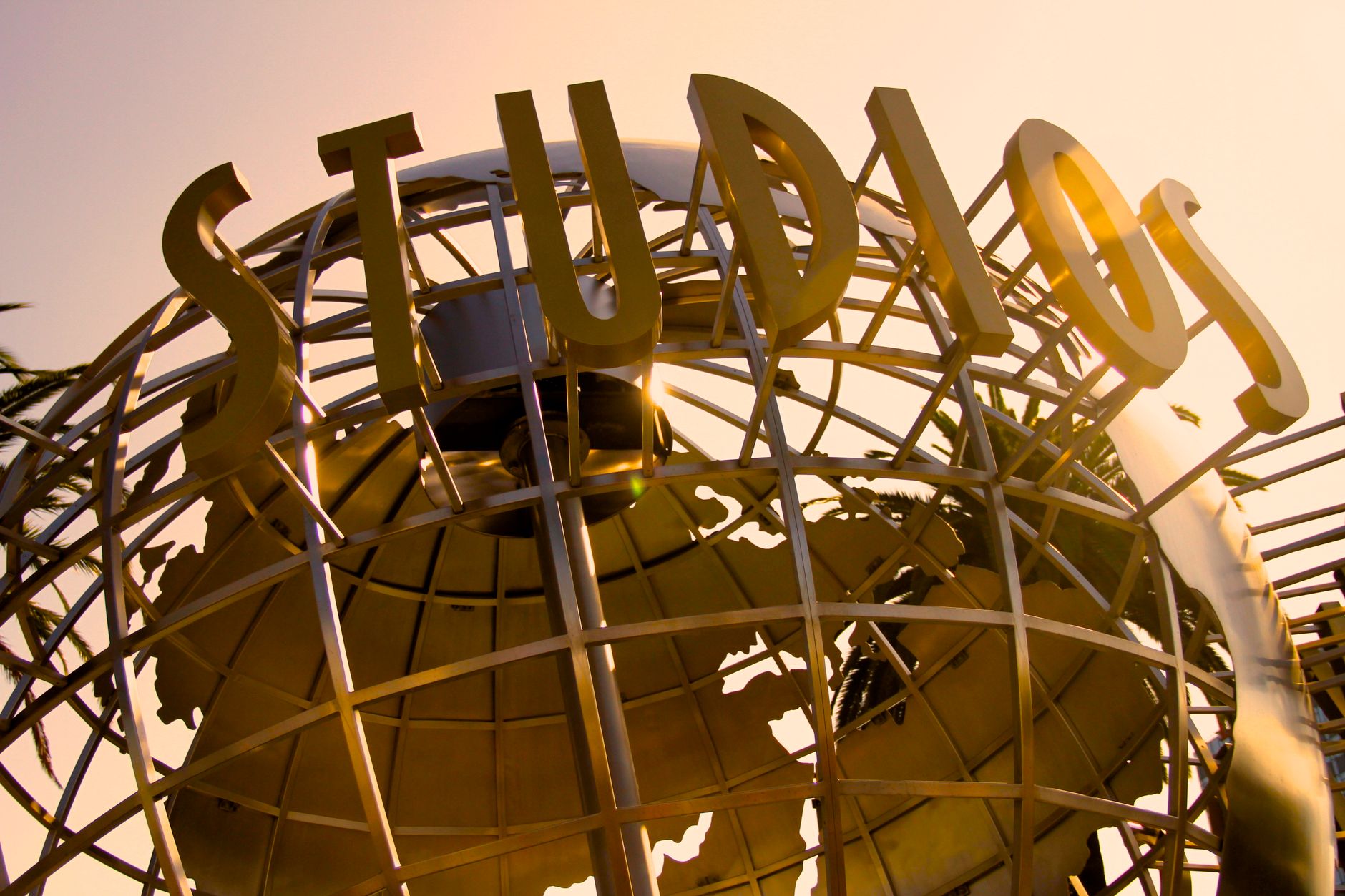 The Universal Studios globe at sunset
